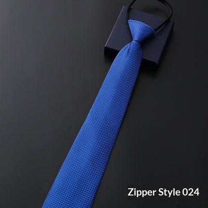 Mens Business Formal Zipper Tie With Blue Stripes