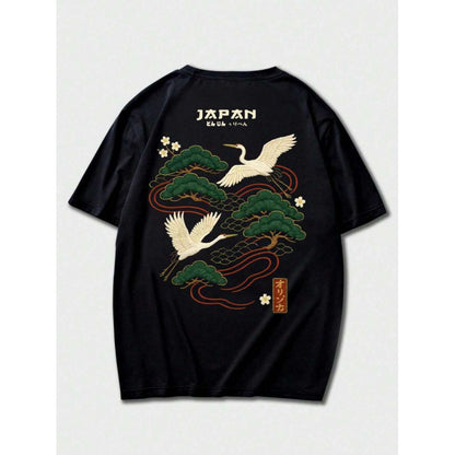 Men's Casual Versatile Simple Japanese Crane Print Top