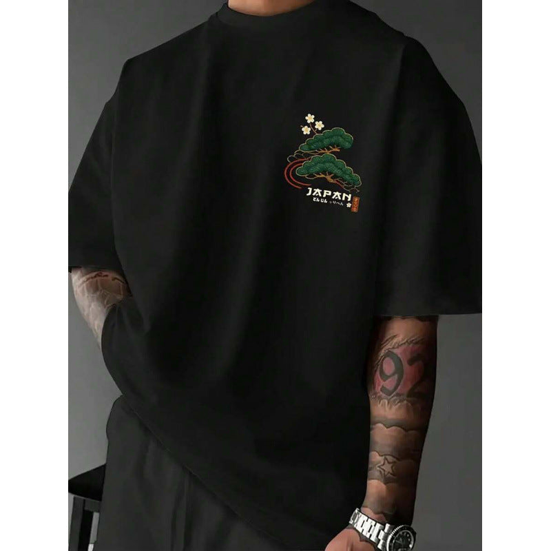 Men's Casual Versatile Simple Japanese Crane Print Top