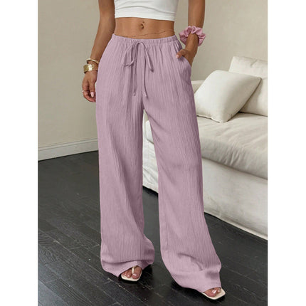 New Womens Casual Solid-color Textured Fabric Pants