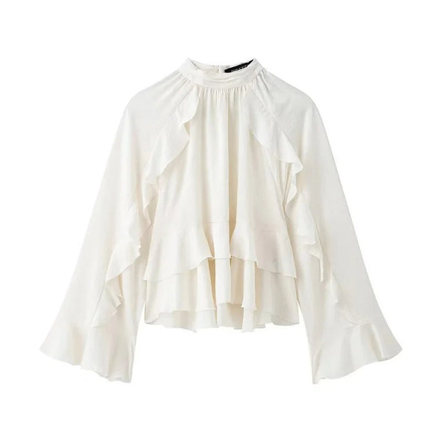 Women's Autumn Satin Top With Ruffle Sleeves