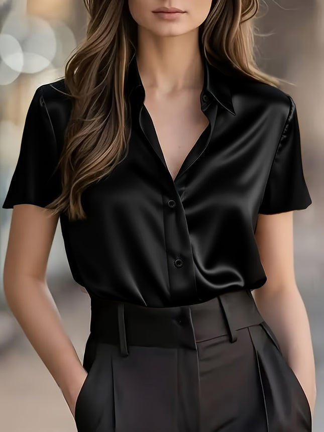 Chic Women’s Satin Short-Sleeve Shirt – Modern Workwear Essential
