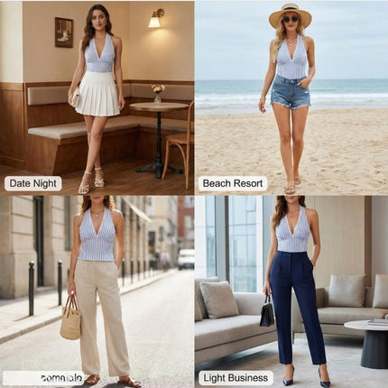 Women's Summer New Fashion Elegant Striped Backless Lace Patchwork Camisole Suitable For Going Out And Dating
