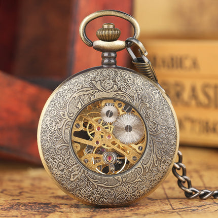 Green Epoxy Flower Manual Mechanical Pocket Watch