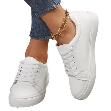 Plus-size Casual Versatile White Flat Shoes Laced Korean-style Low-top Sneakers