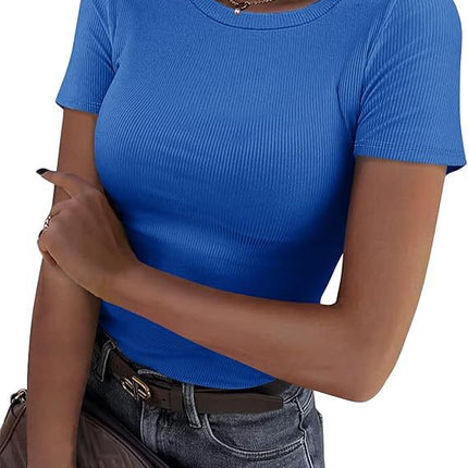 New Womens Long-Sleeve Stretch Crewneck Ribbed T-Shirt