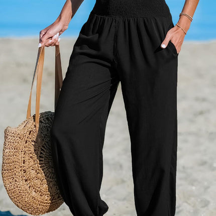 Women's Solid-Color Loose Beach Casual Ankle-Tied Pants