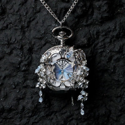 Couples Teal And Green Butterfly Animated Pocket Watch For Graduation Season