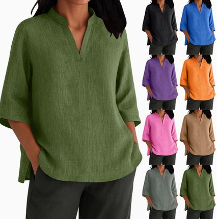 Breathable Linen-Cotton Short Sleeve T-Shirts for Women