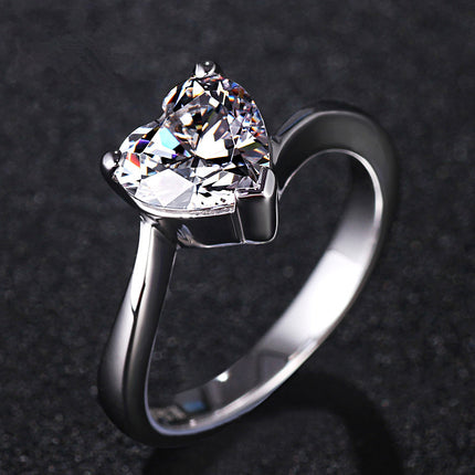 Zircon Paveset Open-heart Diamond Ring For Women
