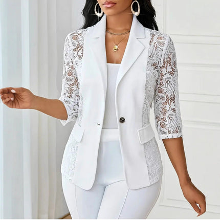 Lightweight Halflacepatched Singlebreasted Blazer Top