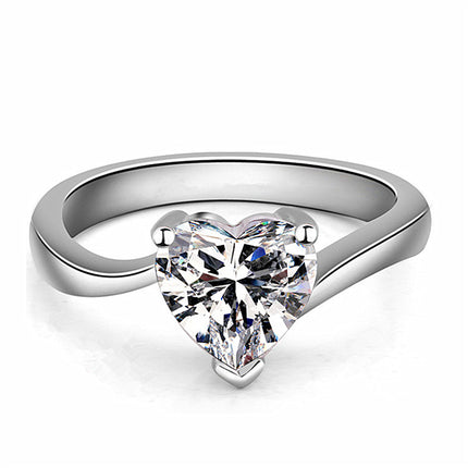 Zircon Paveset Open-heart Diamond Ring For Women